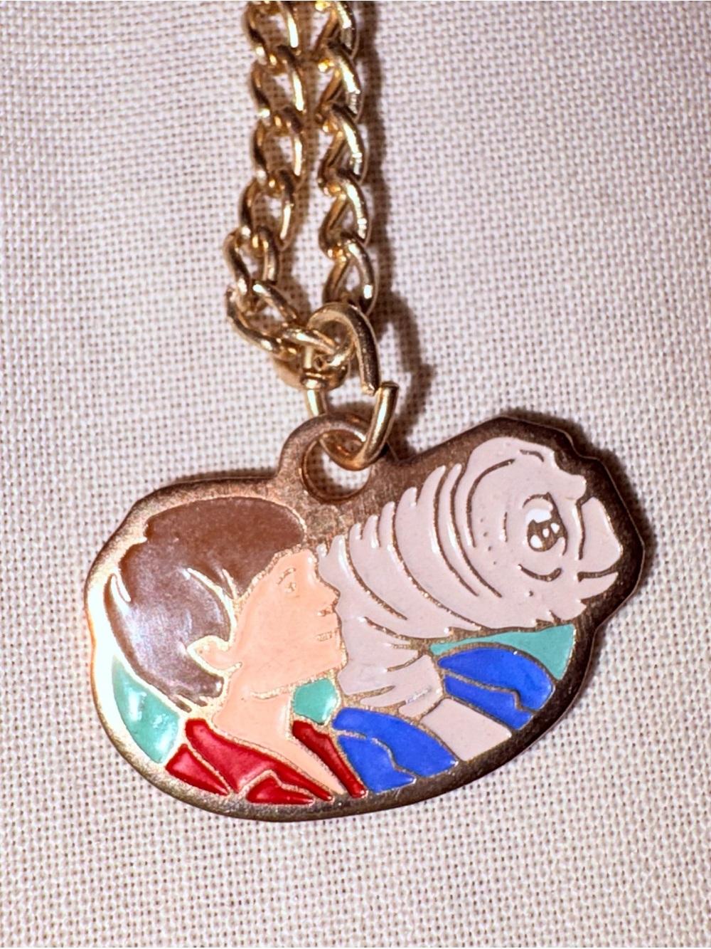 Vintage E.T. Extra-Terrestrial Enamel Pendant Necklace Gold Tone 1982